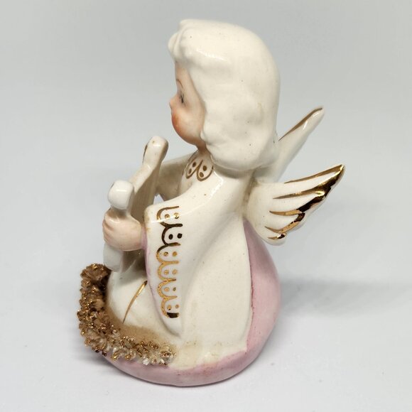Vintage Angel with Harp figurine with spaghetti around skirt. - Picture 2 of 5